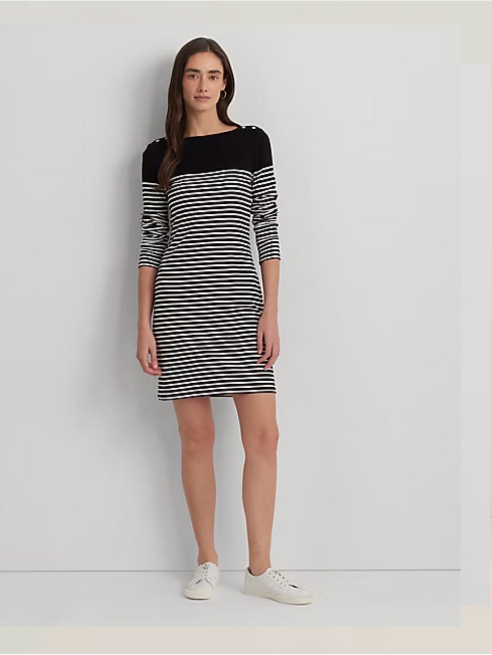 Lauren Ralph Lauren Striped Dress Black White Nautical Boat Neck Size M